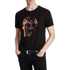 JOHN VARVATOS Shirt Mens Medium Black Pullover Crew Oil Skull Tee Linen $148